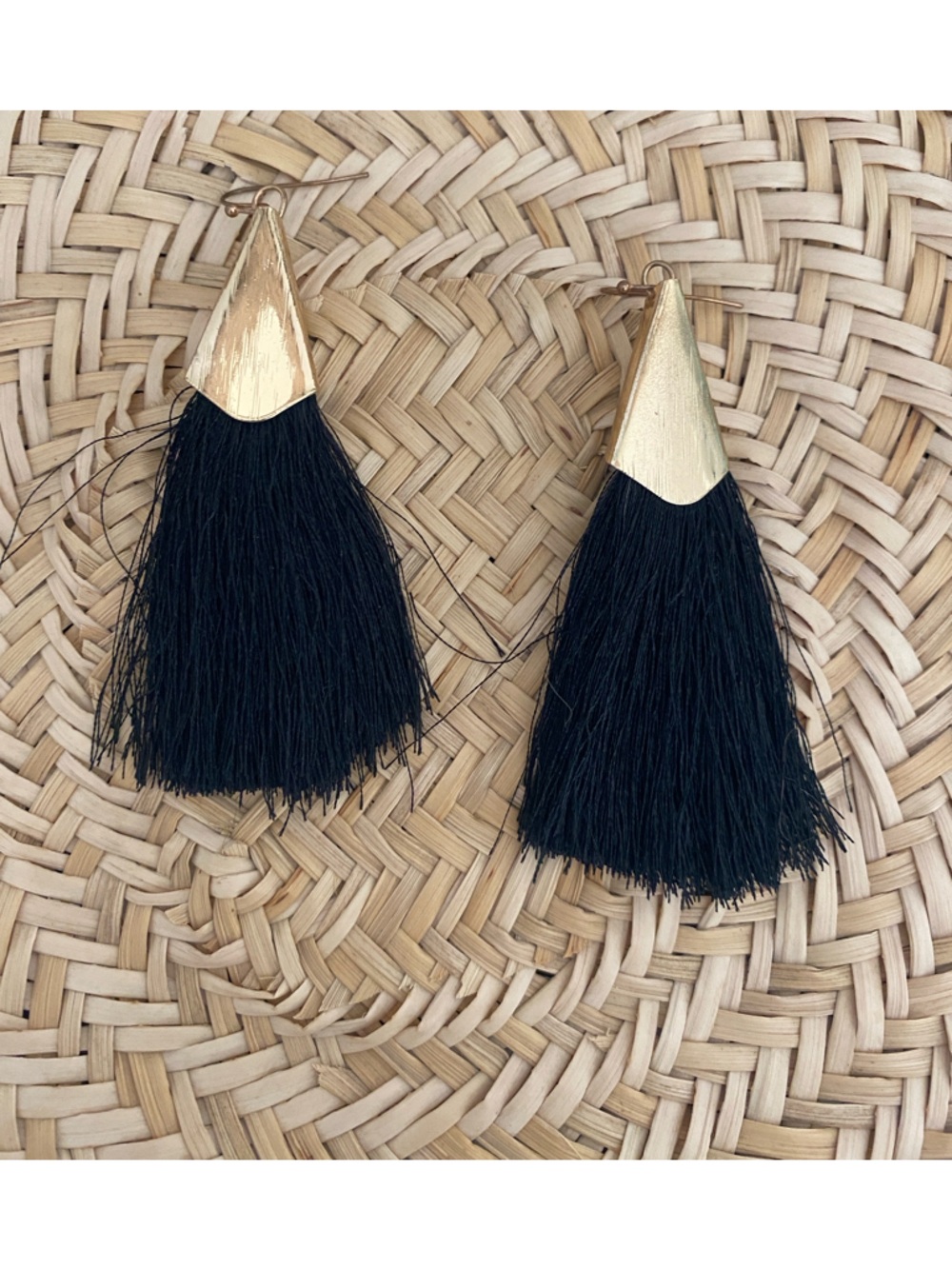 Gold & Black Tassel Drop Earrings